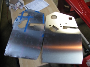 On the left is the wrong driver side footbox front panel. This is the one that is shipped in place on the chassis. The one on the right is the front panel for the Wilwood pedal box. Good thing I didn't silicone and rivet that panel! 