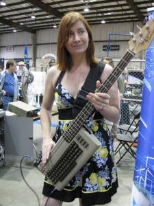 Jeri Ellsworth - aka Circuit Girl - at the 2012 Bay Area Maker Faire. She's playing her 8-bit bass key-tar.