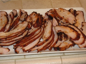 A plate of turkey pastrami slices