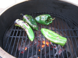 Anaheim and parsilla peppers on the Big Green Egg